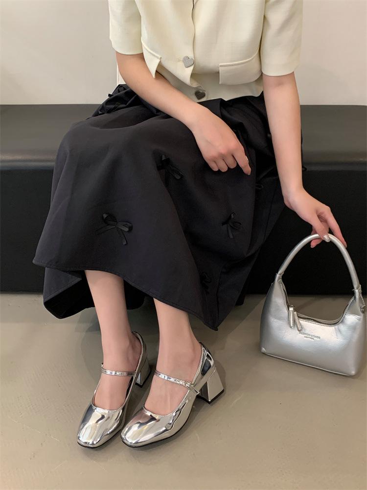 Round Toe Chunky Heel Mary Jane Shoes - Women's French Low-Cut, One-Strap Commuter Heels