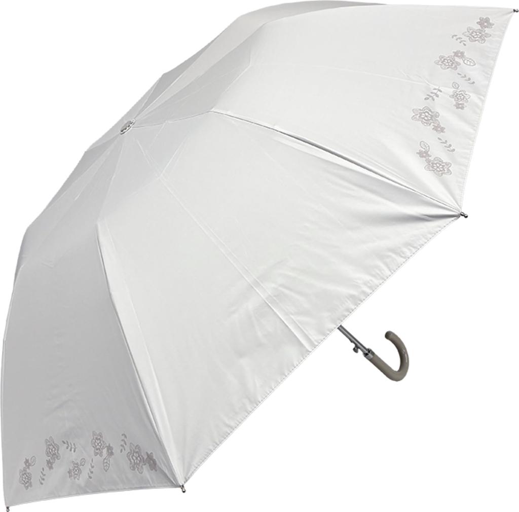 Folding Suitable for Both Sun and Automatic Opening and 8 Grade 1 Light Blocking UV Heat Shielding Floral Embroidery White Parasol, Rain, One-Touch
