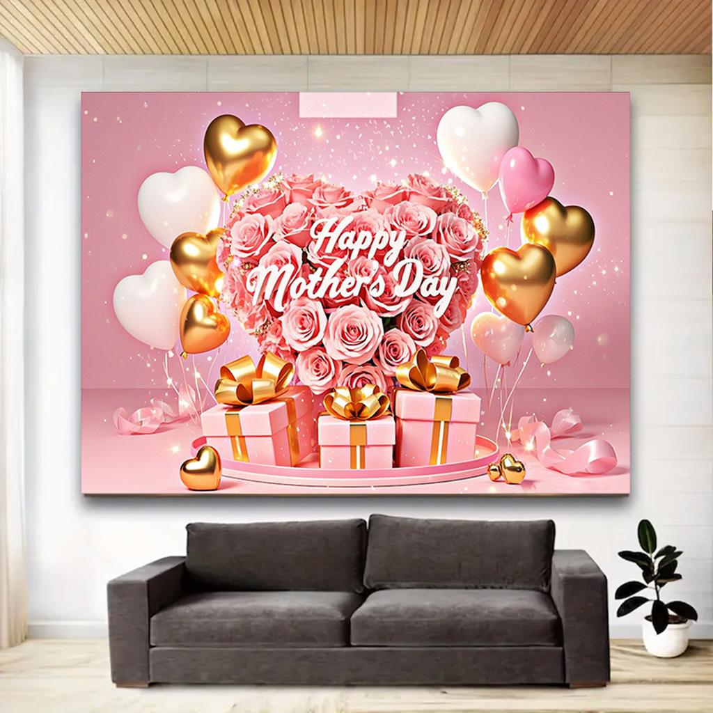 Mother's Day Floral Party Backdrop with Roses&Balloons&Gift Boxes Design,Wall Decor and Festive Celebrations,Mothers Day Decor