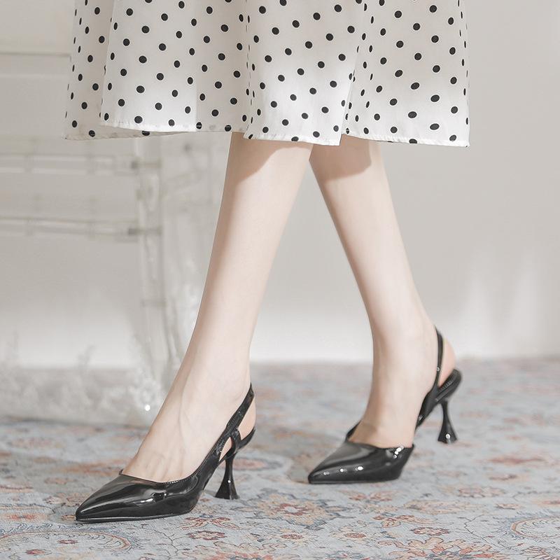 8362-B2 French Elegant Intellectual Soft Patent Leather Fashion Shoes Ins Thin Heel Pointed Head Bag Head Rear Empty Side Empty Sandals