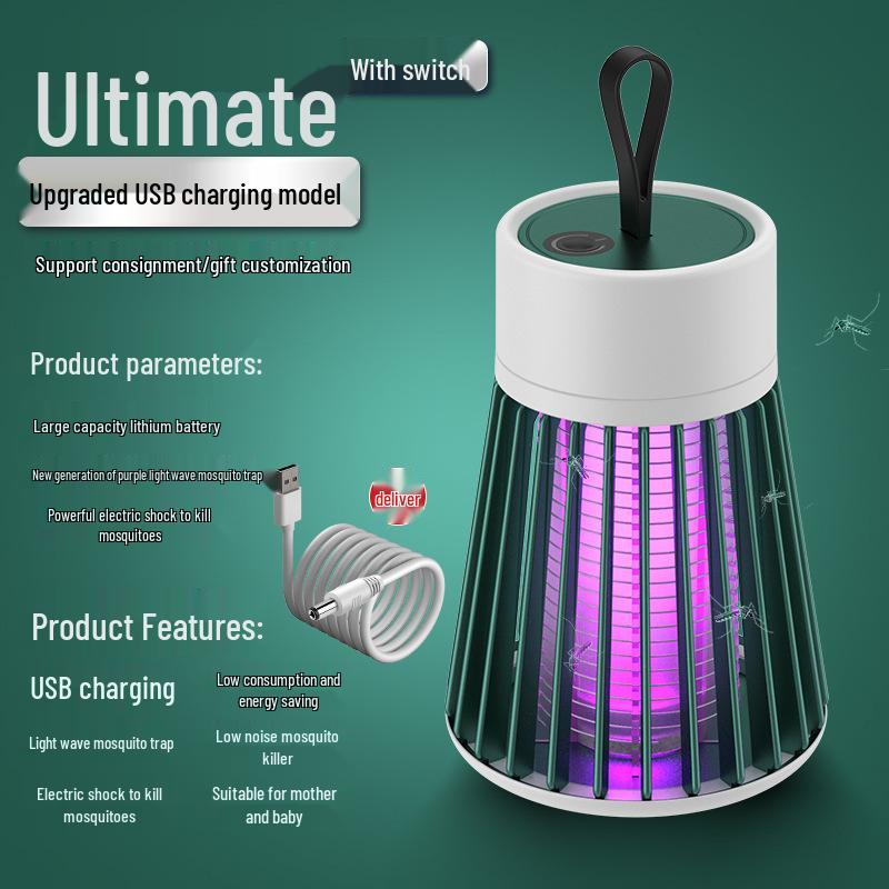 Přenosná past na komáry s fialovým světlem a elektrický šok s USB nabíjením pro kempování a ložnici