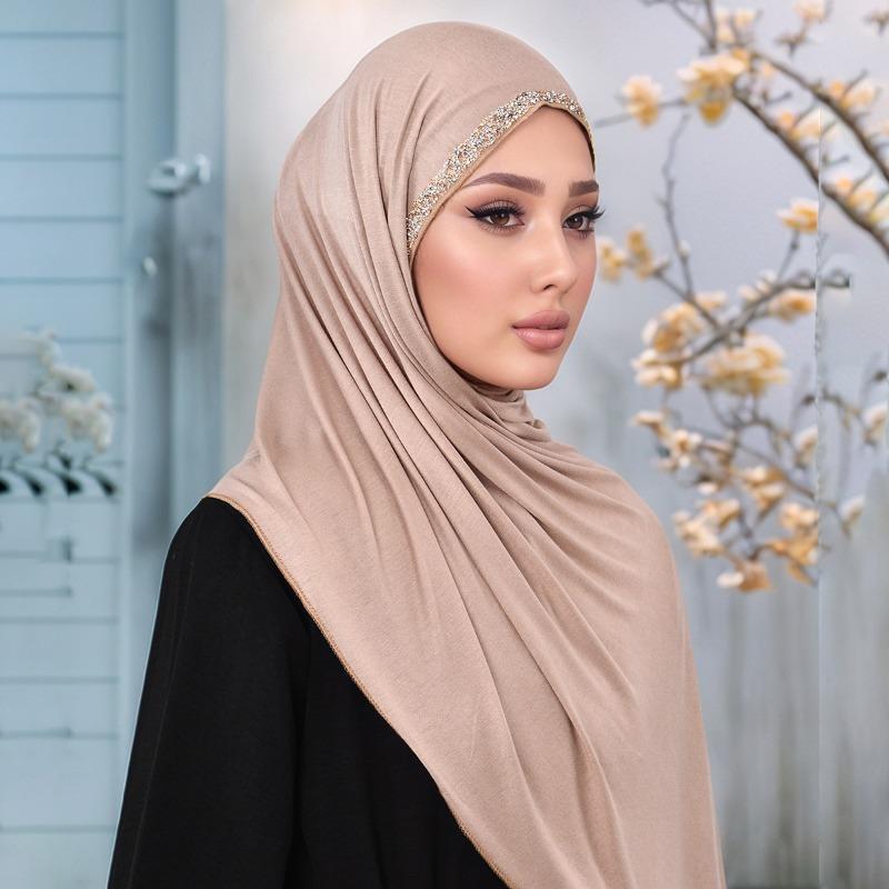 New Hot-selling Solid Color Hot Diamond Mercerized Cotton Headscarf Ethnic Style Women's Soft Fashion Popular Headscarf