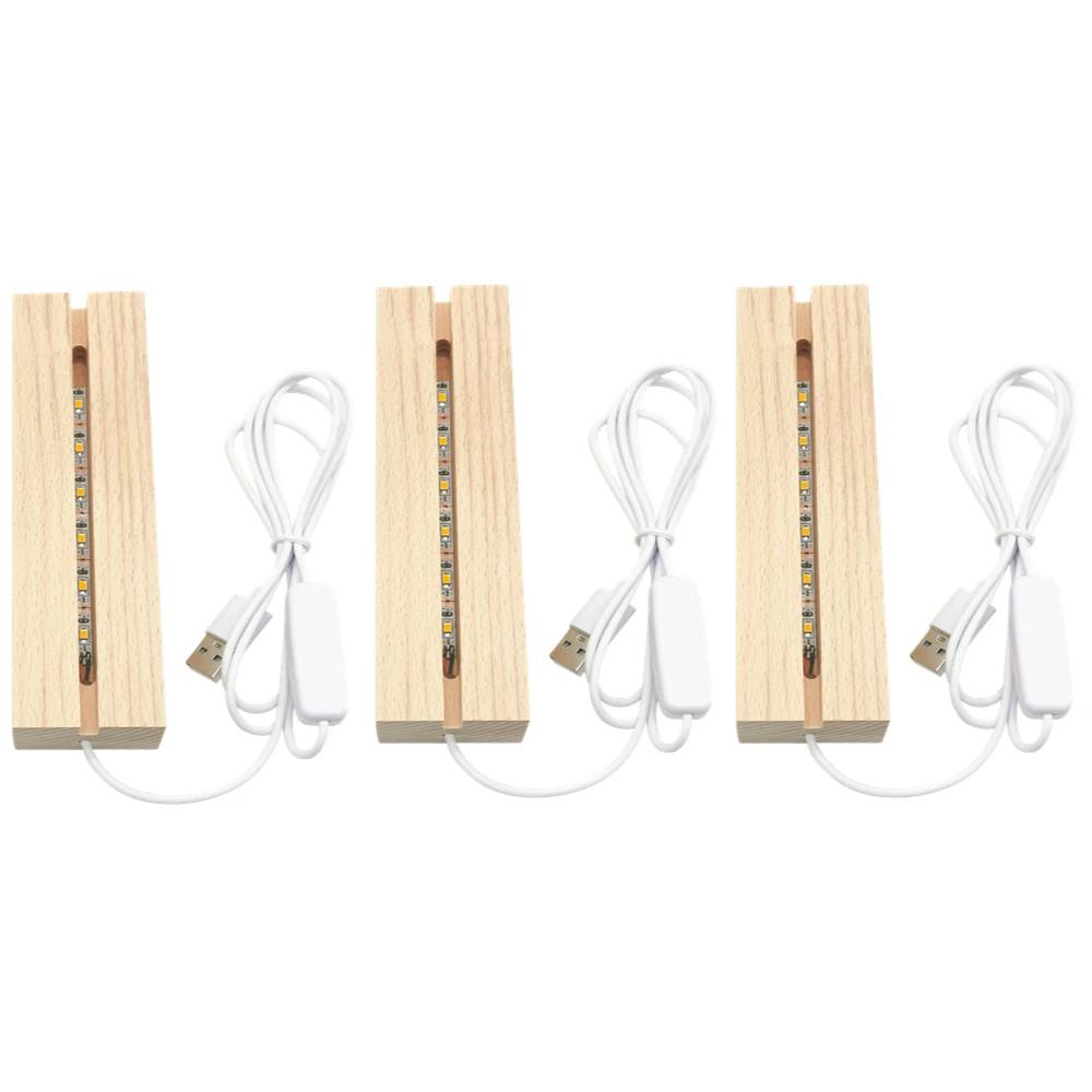 Rectangle Solid Beech Wooden LED Base for Resin Lamp Acrylic Glass Plate Stand Wood Light Display Base DIY USB Night Light Base
