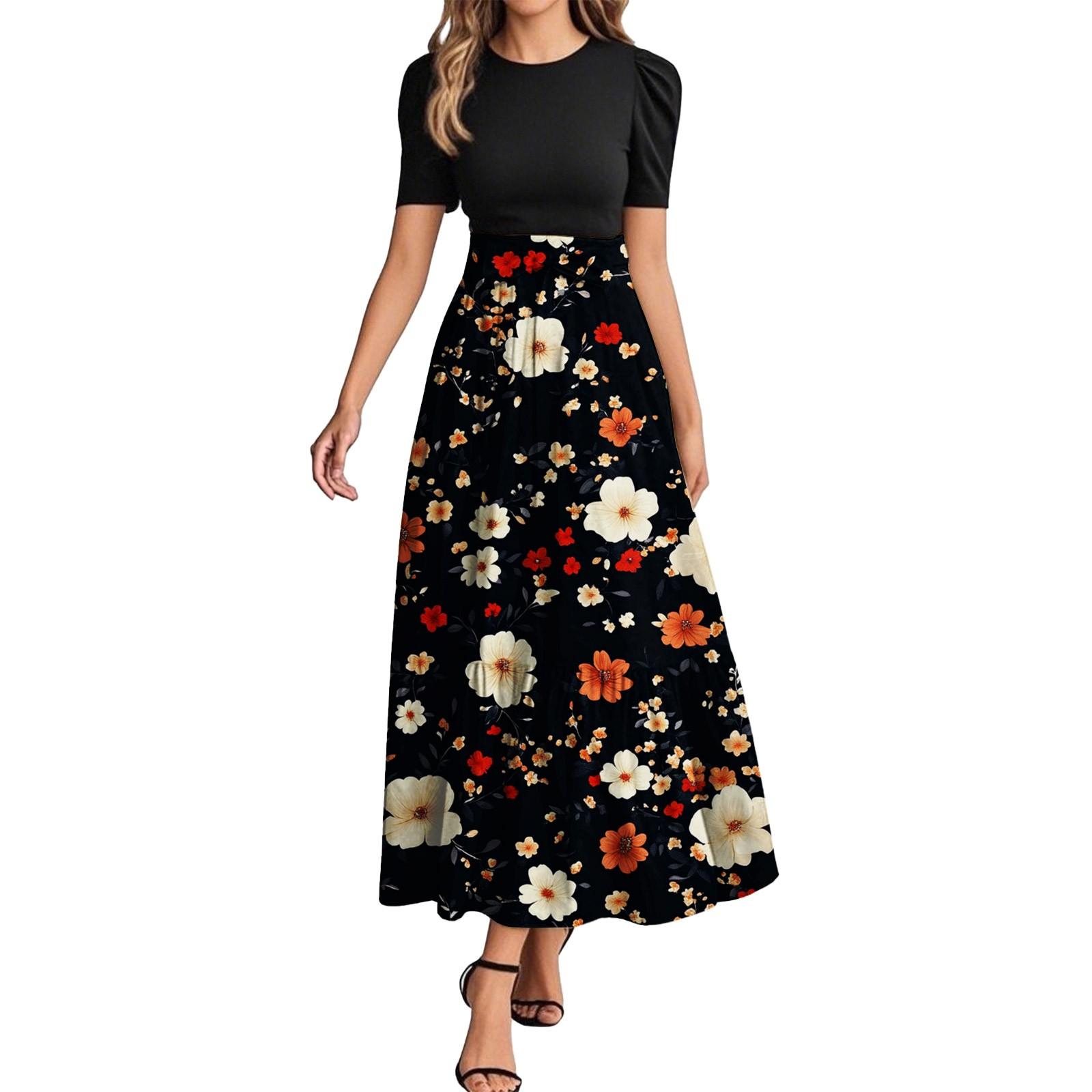 

Женское модное повседневное платье с коротким рукавом и круглым вырезом с цветочной вышивкой, элегантное, темпераментное L