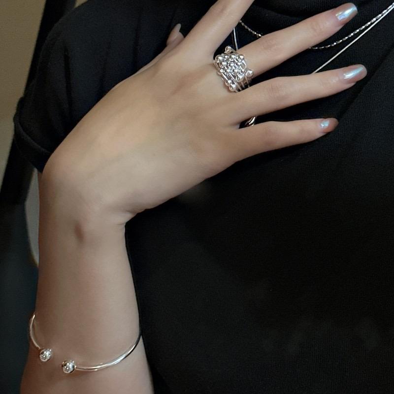 925 Silver Rings For Women Geometric Fine Jewelry Finger Adjustable Geometric Ball Ring For Party Birthday Gift