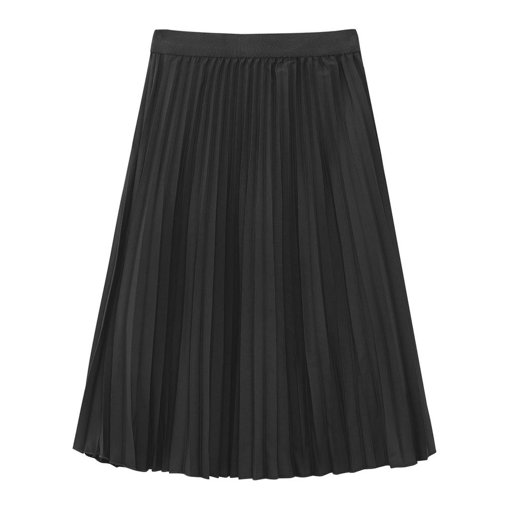 Girls High Waist Elastic Waistband Solid Color Pleated Skirt with Lining Flowy Holiday Birthday Skirt