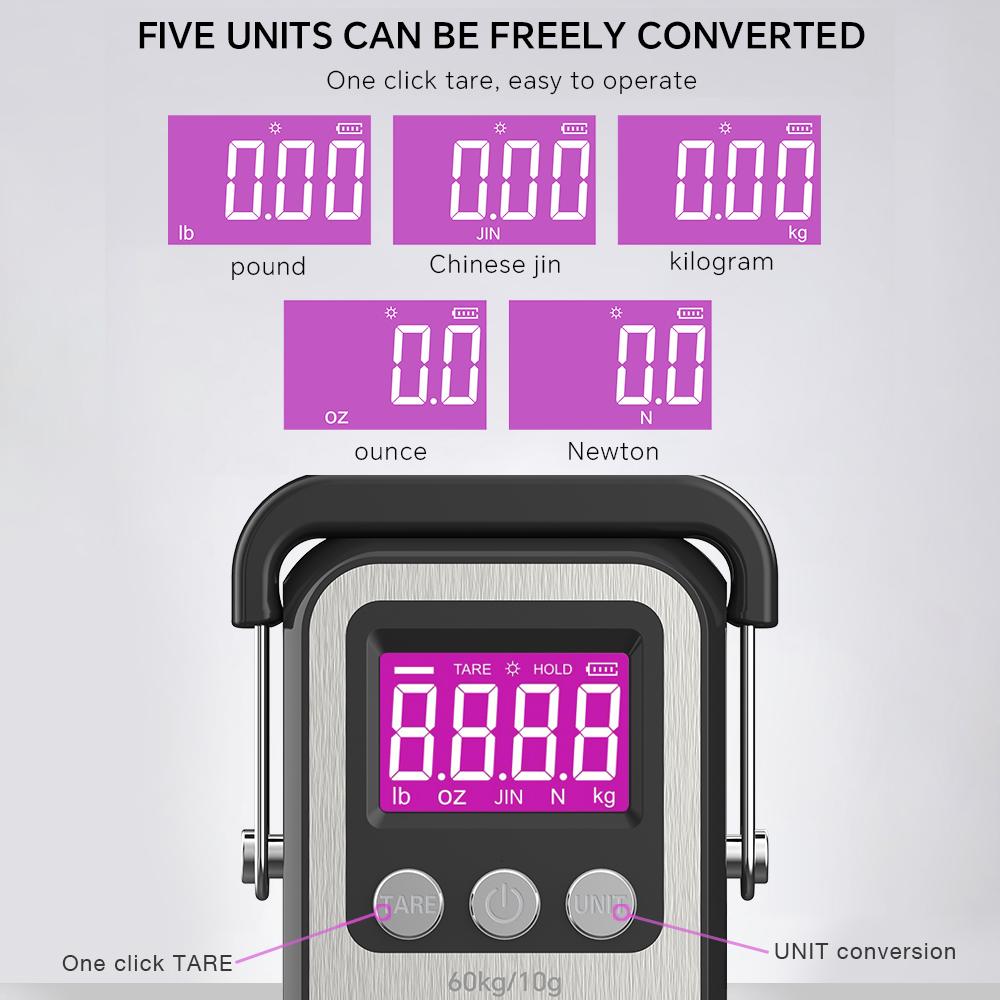 Handheld Mini Electronic Rechargeable Weighting Scale Fishing Travel Luggage Scale 60Kg/10g LCD Digital Display Hanging Scale