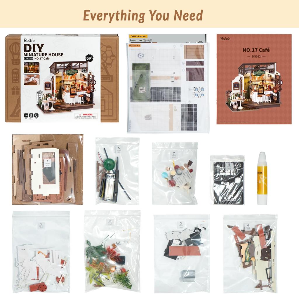 Rolife Miniature Coffee Miniature House DIY 3D LED Handmade Assembly Wooden Illustrated Instructions Officially For Kids and Interior Time Perfect