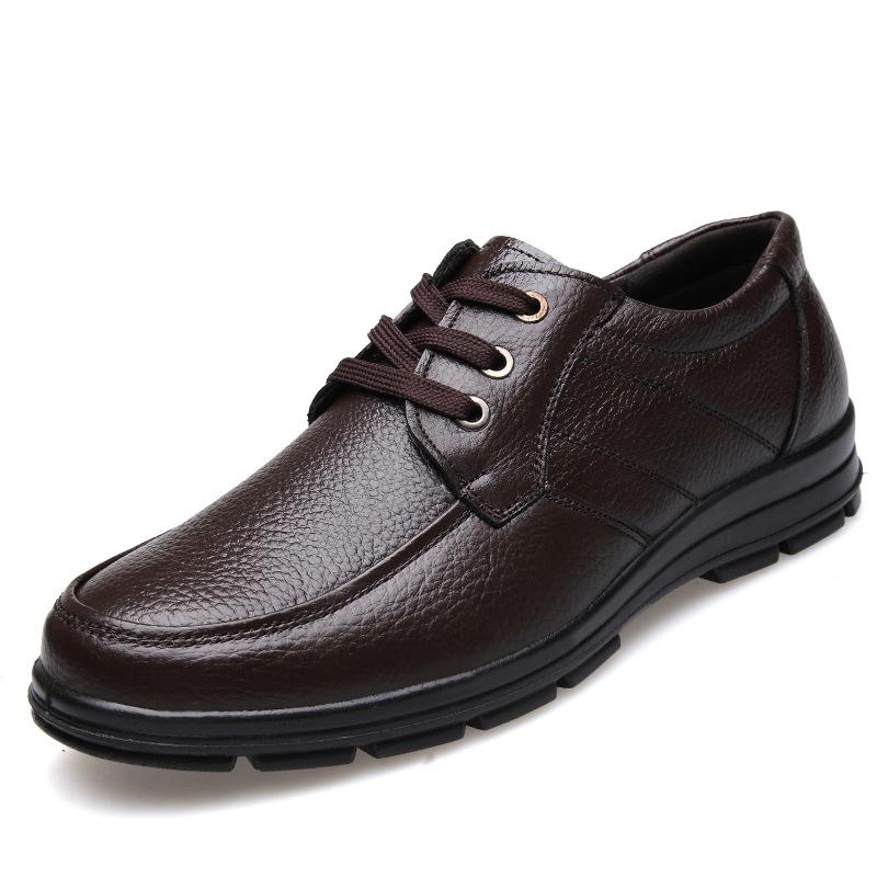 Spring men's casual shoes leather soft sole non-slip middle-aged and elderly shoes breathable leather shoes dad shoes first layer cowhide single shoes