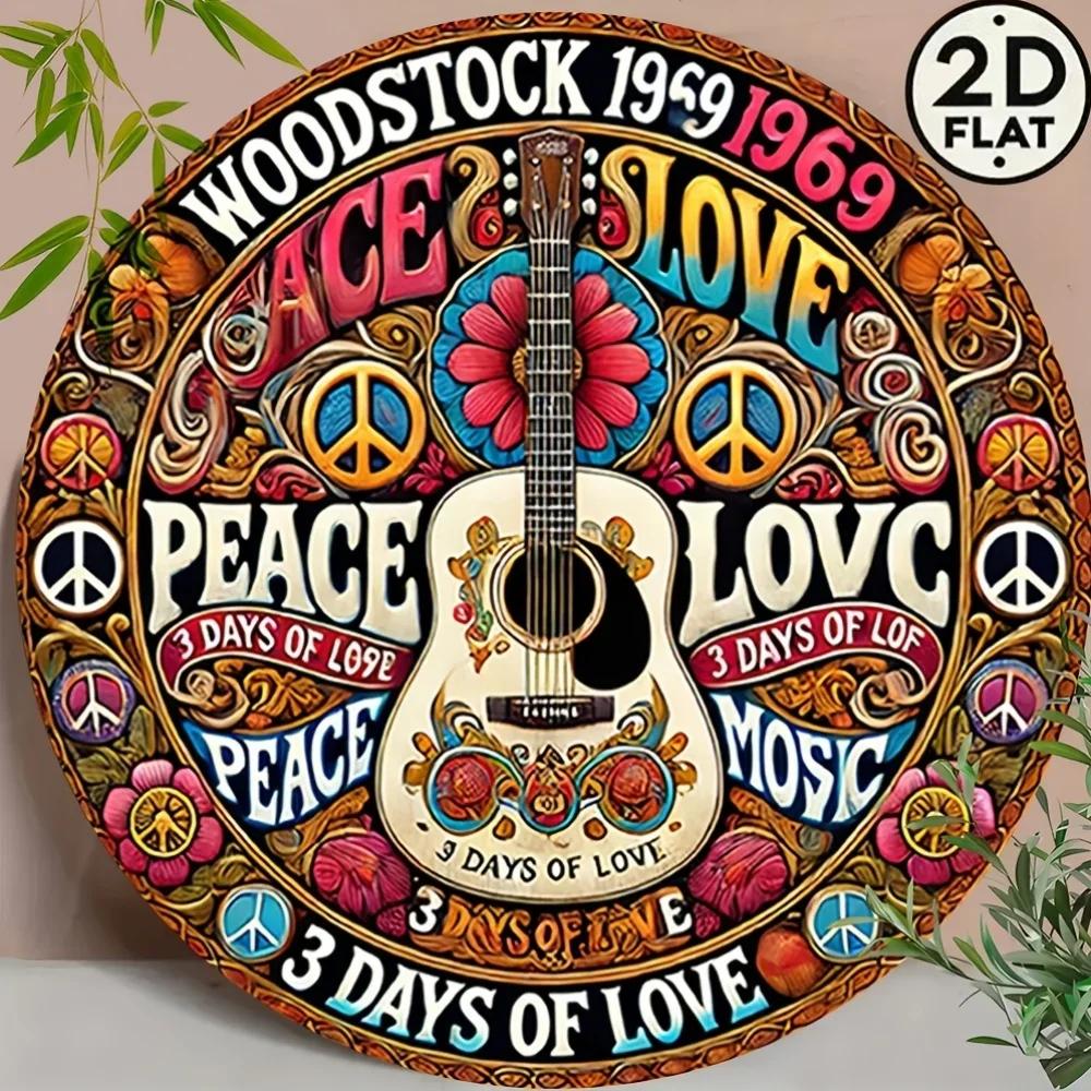 HeimdekoRetro Friedens- und Liebesdesign mit Gitarre und Blumen Heimdeko Neujahr Valentinstag Musikdeko
