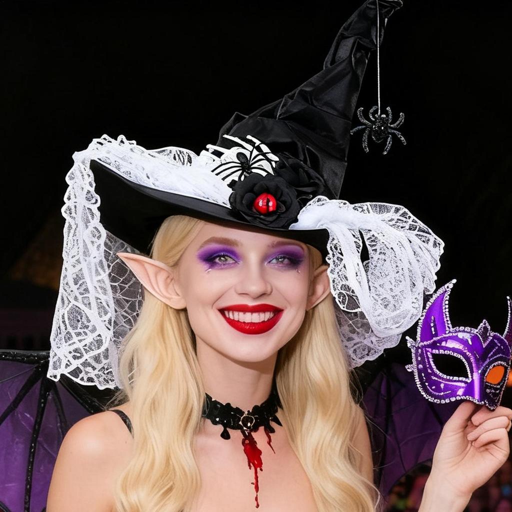Halloween Witch Hat Pointed Vintage Lace Headgear Halloween Spider Adult Witch Hat For Prom Masquerade Event Party Decors