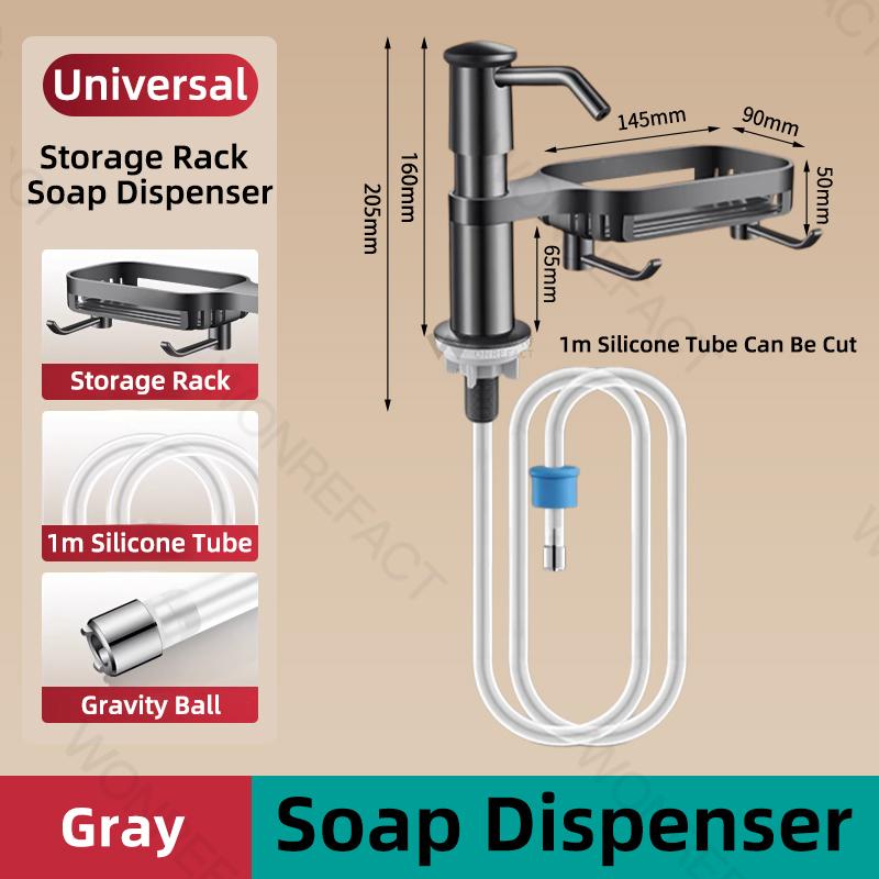 

Kitchen Sink Soap Dispenser Sink Soap Dispenser With Tray Hook Extension Tube Detergent Countertop Dishwashing Liquid Soap Dispe серый