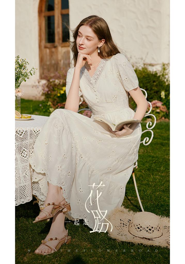 French Lace Patchwork Waist Cinching Dress