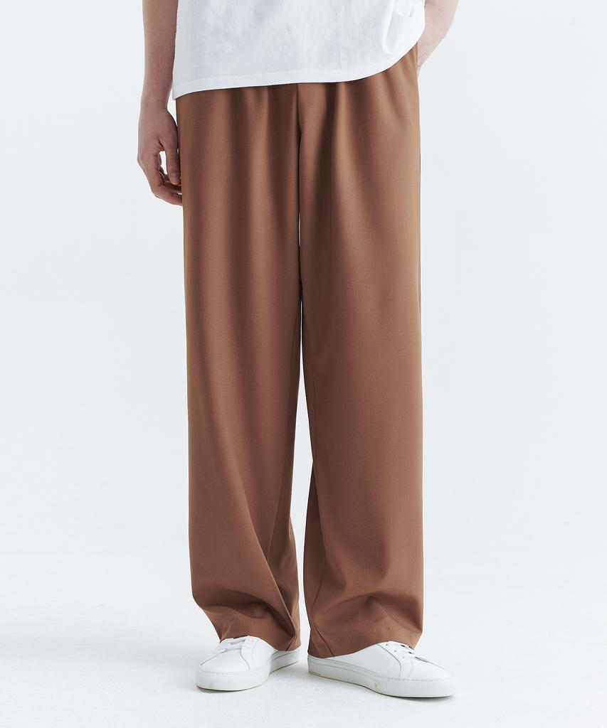WHOLOVESART Unisex Essential Wide Elastic Waist Slacks Camel