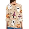 Women's T Shirt Tee Halloween Printed Button 3/4 Sleeve Tunic Daily Weekend Fashion Basic V- Neck Regular Top