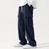 Men Olive Corduroy Cargo Wide Leg Pants Drawstring Elastic Waist Big Side Pocket Streetwear Loose Trousers