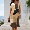Women Plus Size Round Neck Short Sleeve Printed A Line Midi Dress