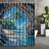 Beach Shower Curtain Tropical Island Ocean View Rock Cave Design Nature Art Modern Bathroom Decor Waterproof Printed Bath