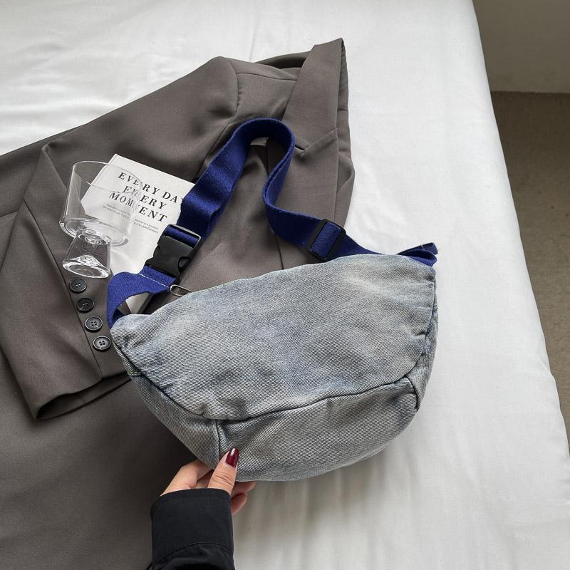 Geantă de piept din denim pentru femei, geantă de umăr cu capacitate mare, geantă de talie