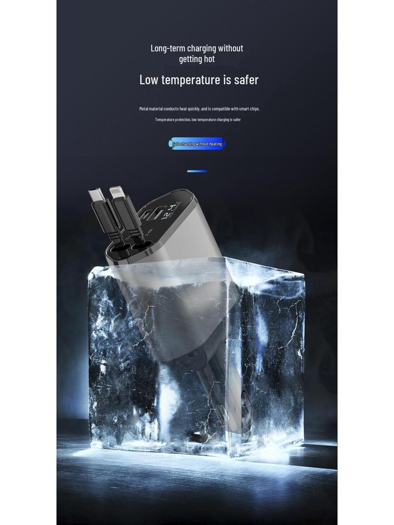 120W Super Fast Telescopic 4-Port Car Charger for Apple 15 & Huawei