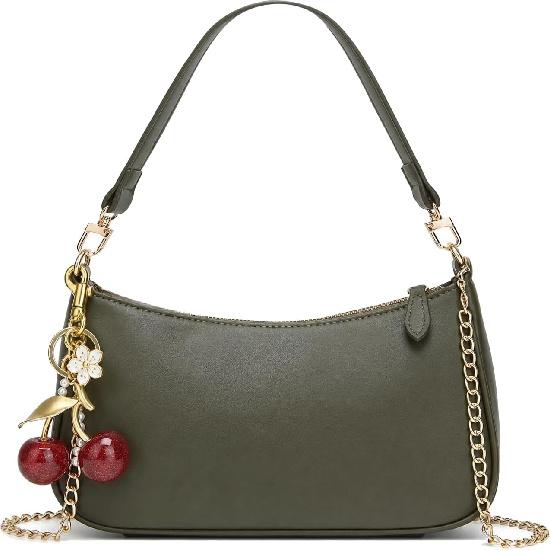 Schwarze Umhängetasche für Damen Niedliche Hobo Kirsch-Geldbörse Retro-Clutch Unterarm-Handtasche mit abnehmbaren Riemen