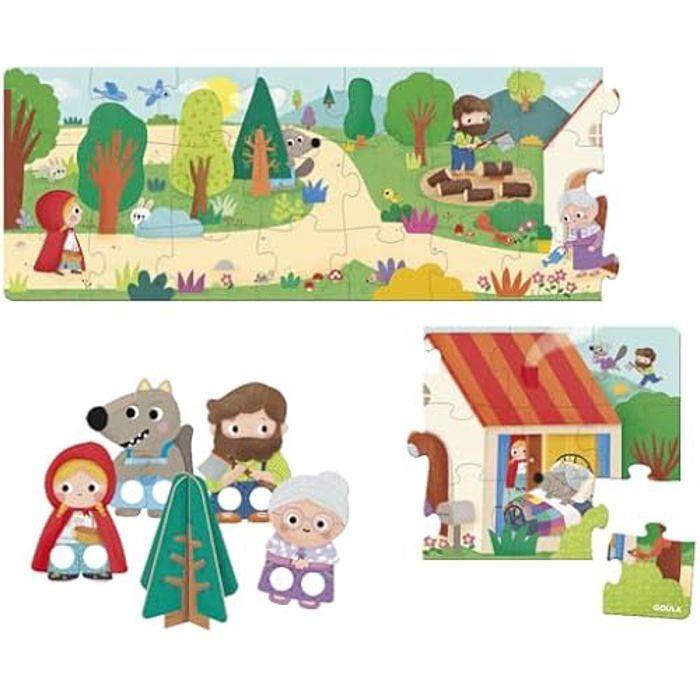 Puzzle XXL Red Riding Hood - Goula - Puzzle grand format et marionnettes à doigts - 30 pièces - Fantaisie Enfant
