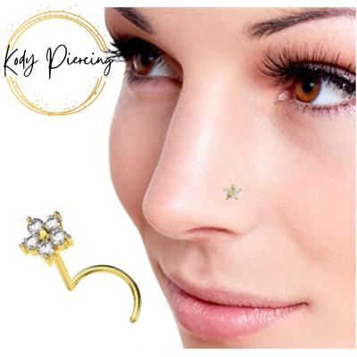 KODY PIERCING 14K Gold Piercing Flower Nose Screw With Cubic Zirconia - Quality Piercing