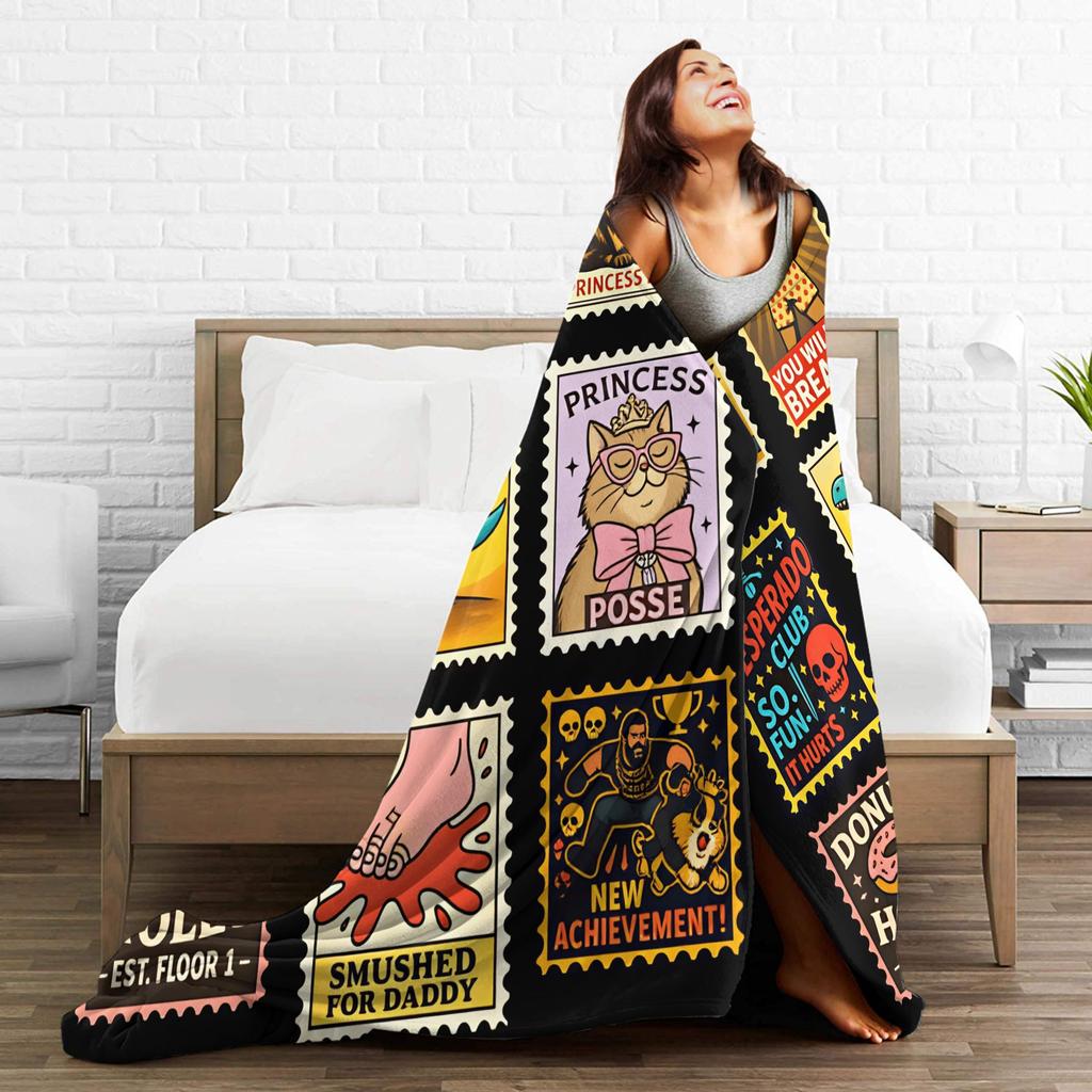 Dungeon Crawler Carl Vintage Stamp Blanket Quality Warm Comfy Bedding Throws Winter Travel Office Bedroom Aesthetic Bedspread
