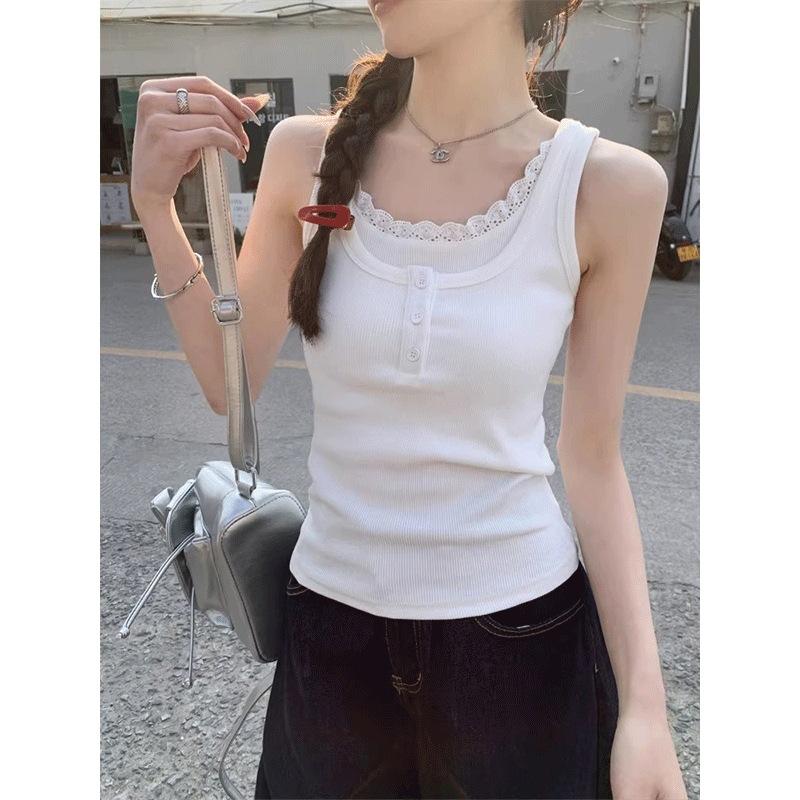 Frühling und Sommer Neue Damen Mode Pullover mit U-Ausschnitt Kontrastfarbe Vielseitige Spitze Weste