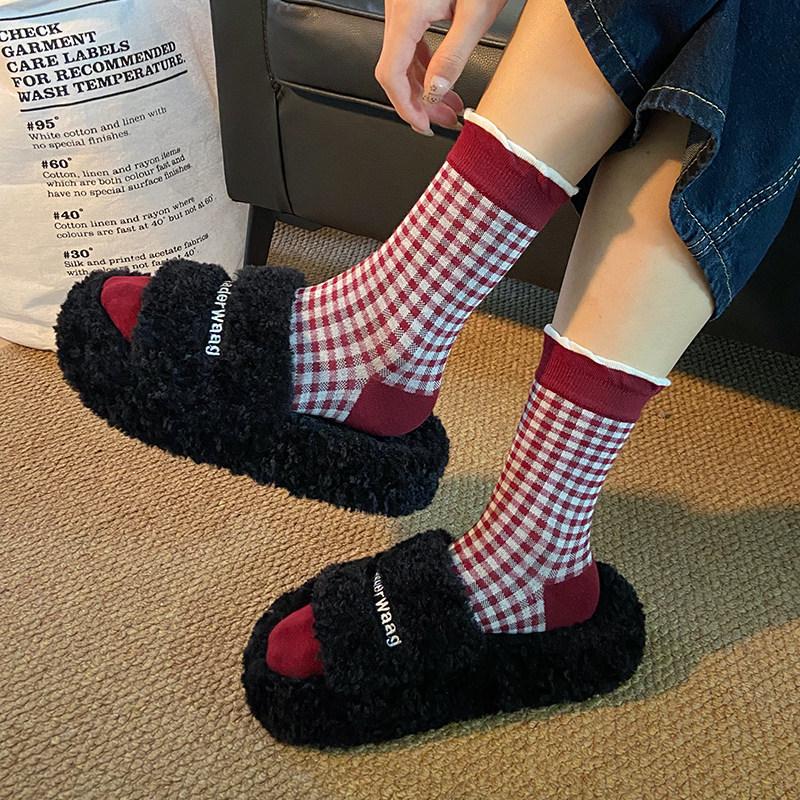 26 Year Of The Horse Red Socks Women'S Autumn And Winter New Japanese Bow Lace Cotton Socks Birthday New Year Red Stacking Socks