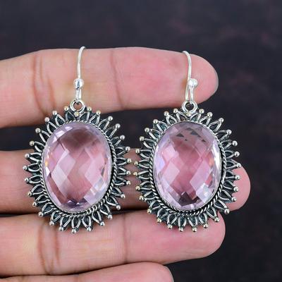 Faceted Pink Kunzite Earring Gemstone Earring Handmade Jewelry 925 Sterling Silver Earring Top Quality Pink Kunzite Jewelry Gifts For Mother