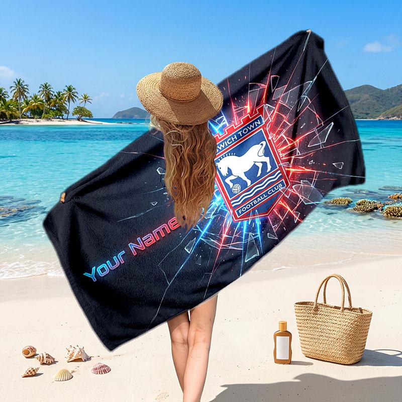 Ipswich Town Benutzerdefiniertes Strandtuch, Personalisierter Name Textdruck, Fußballlogo Weiches Schnelltrocknendes Handtuch Urlaubsgeschenk