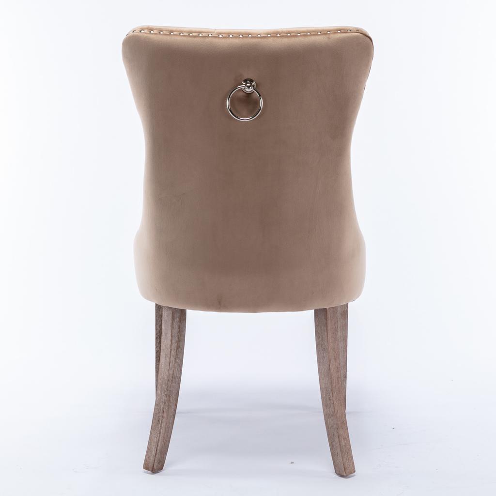 Nikki Collection High-end Tufted Solid Wood Contemporary Velvet Upholstered Dining Chair with Wood Legs Nailhead Trim 2-Pcs Set, Khaki, DE2001KK