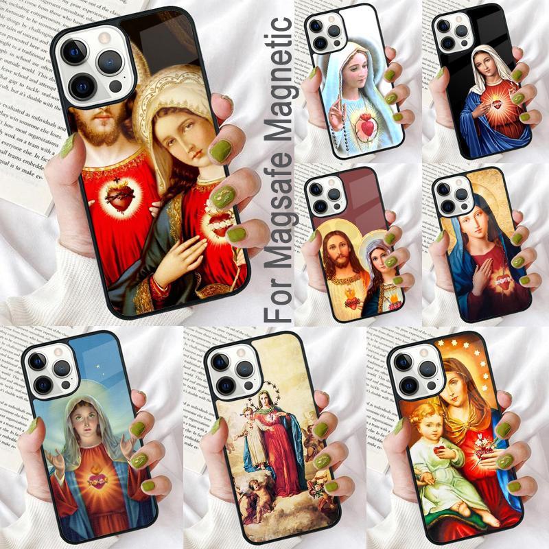 Virgin Mary And Jesus Heart Soft Phone Case for iPhone 17 Air 16e Pro max 15 Pro 13 14 Plus 11 12 MagSafe Magnetic Coque