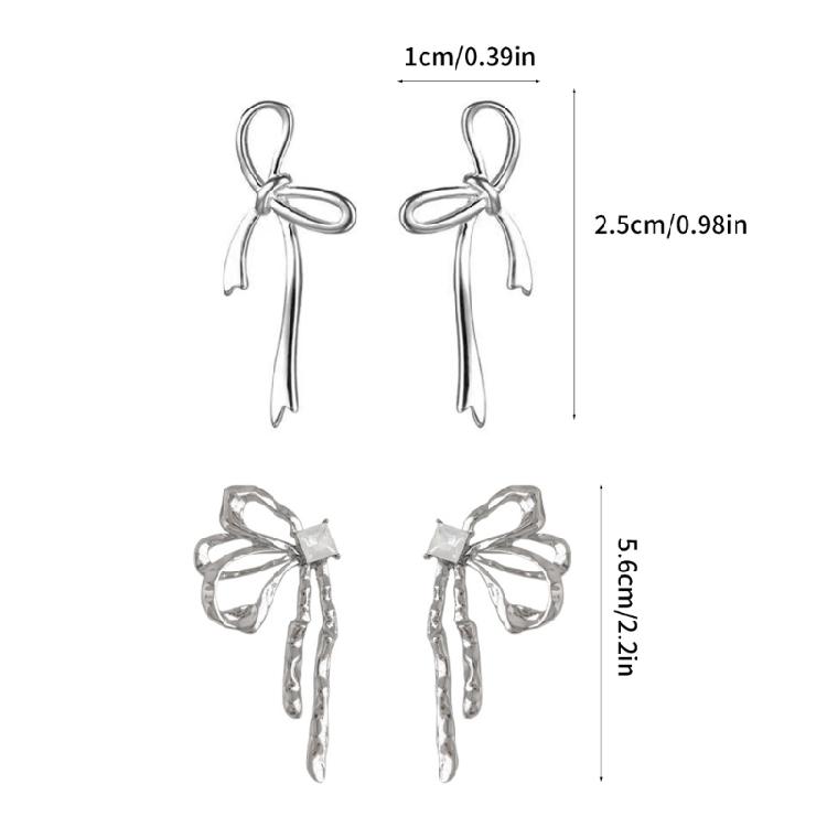 Silver Color Bowknot Drop Earrings for Women Girls Korean Hollow Bow Ear Studs