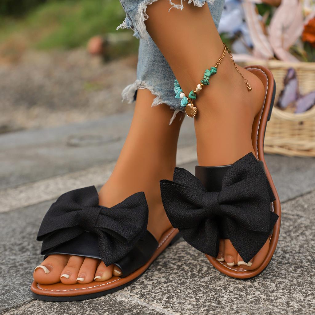 Women Slippers Trend Bow Anti Slip Sandals Wear-resistant Shoes Women Soft Sole Flat Heel Slippers Home Slides Women