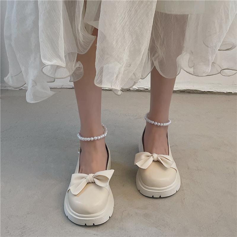 Women Thick Platform Mary Janes Lolita Shoes Party Pumps Summer  New Sandals Bow Chain Mujer Shoes Fashion Oxford Zapatos