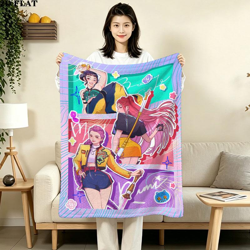 1PC Kpop Demon Hunters Patterned Flannel Blanket Suitable For All Seasons For Home Decor Warmth And Comfort Gifts Holiday Present