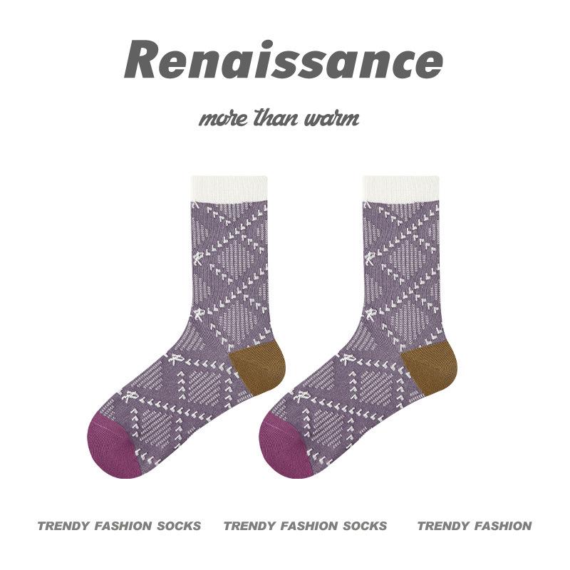 Renaissance Polka Dot Combed Cotton Women's Mid-Tube Socks - Breathable, Sweat-Absorbent, Trendy Slim Fit for Students