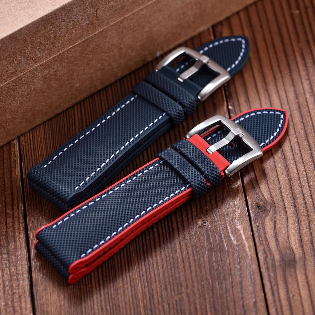 Premium Hybrid Leather FKM Sailcloth Watch Strap 18mm 20mm 22mm 24mm Fluoro Rubber Leather Watchband For Each Brand Diving Watch