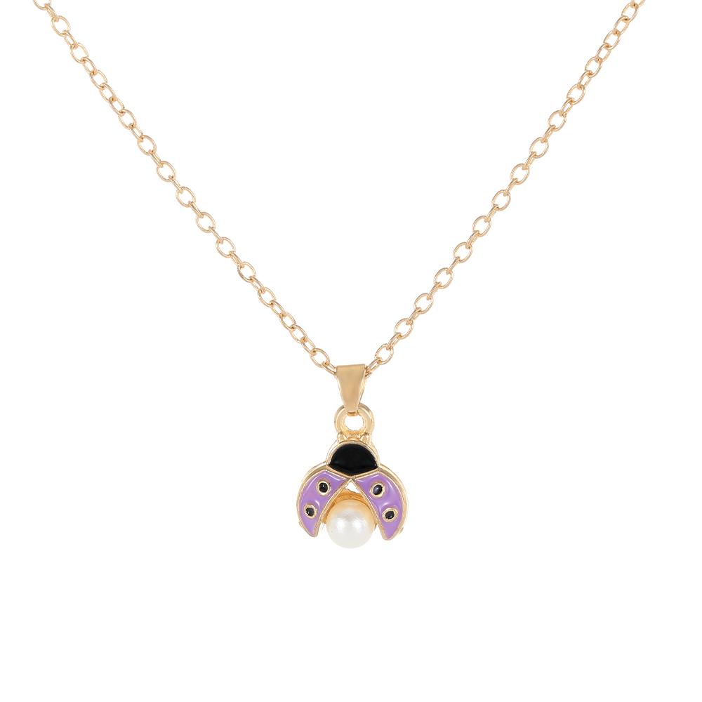 

Cute Yellow Pink Red Purple Colors Mini Coccinella Pendant Necklace For Girls Golden Chain Jewelry Gift 45cm