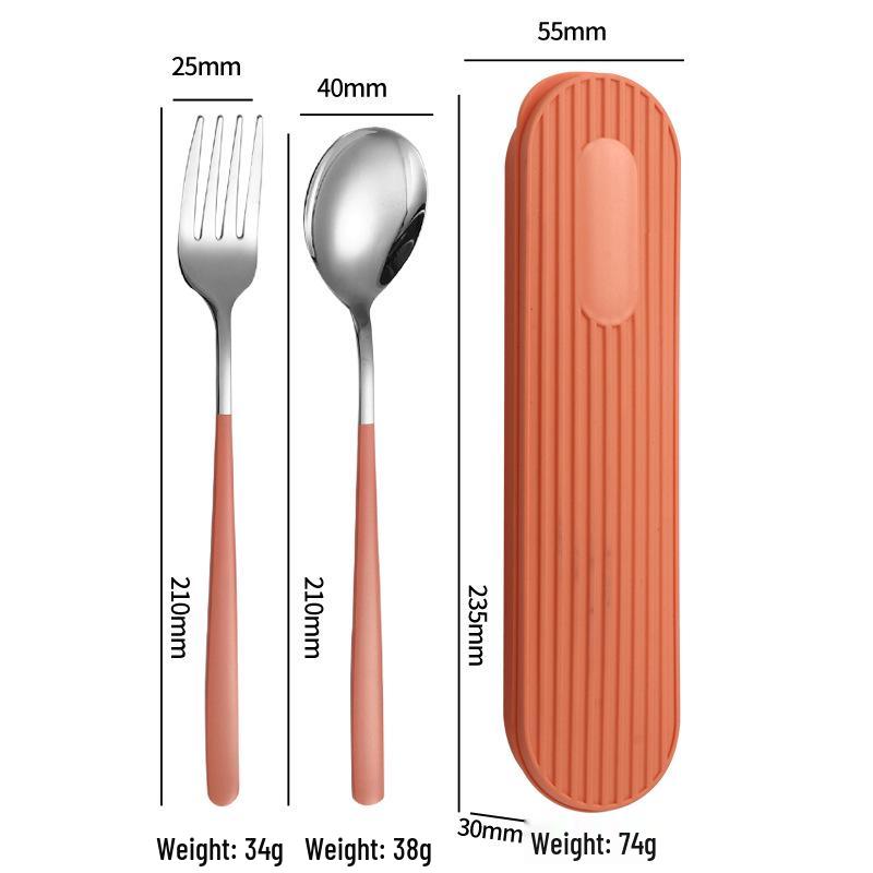 Set di Posate in Acciaio Inossidabile 304: Forchetta, Cucchiaio, Bacchette con Scatola a Strisce Verticali per Viaggio, Campeggio, Uso Studentesco