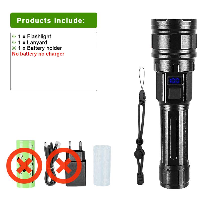 Ultra kraftig lommelykt Zoom lang rekkevidde lommelykt Høyeffekt LED-lommelykter Oppladbar, sterk taktisk lykt