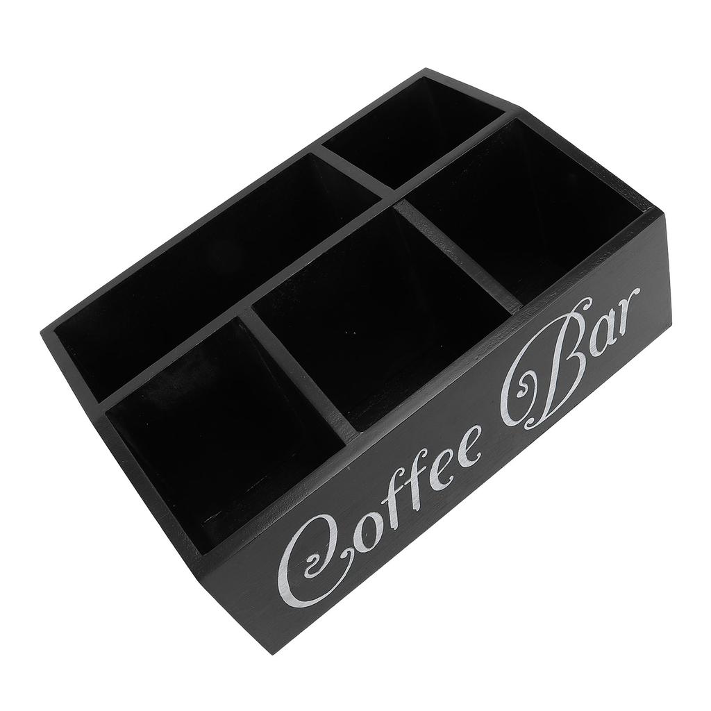Coffee Station Organizer 5 Compartments Wooden Coffee Pods Holder Storage Basket for Countertop