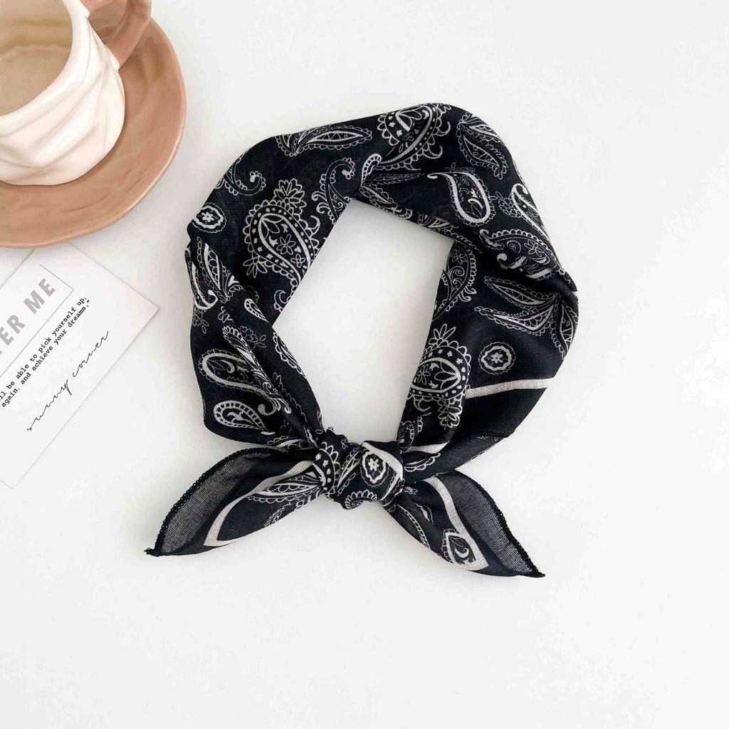 [18 cotton and linen] French high-end bag head small square scarf women's seaside photo silk scarf spring and autumn decorative versatile scarf