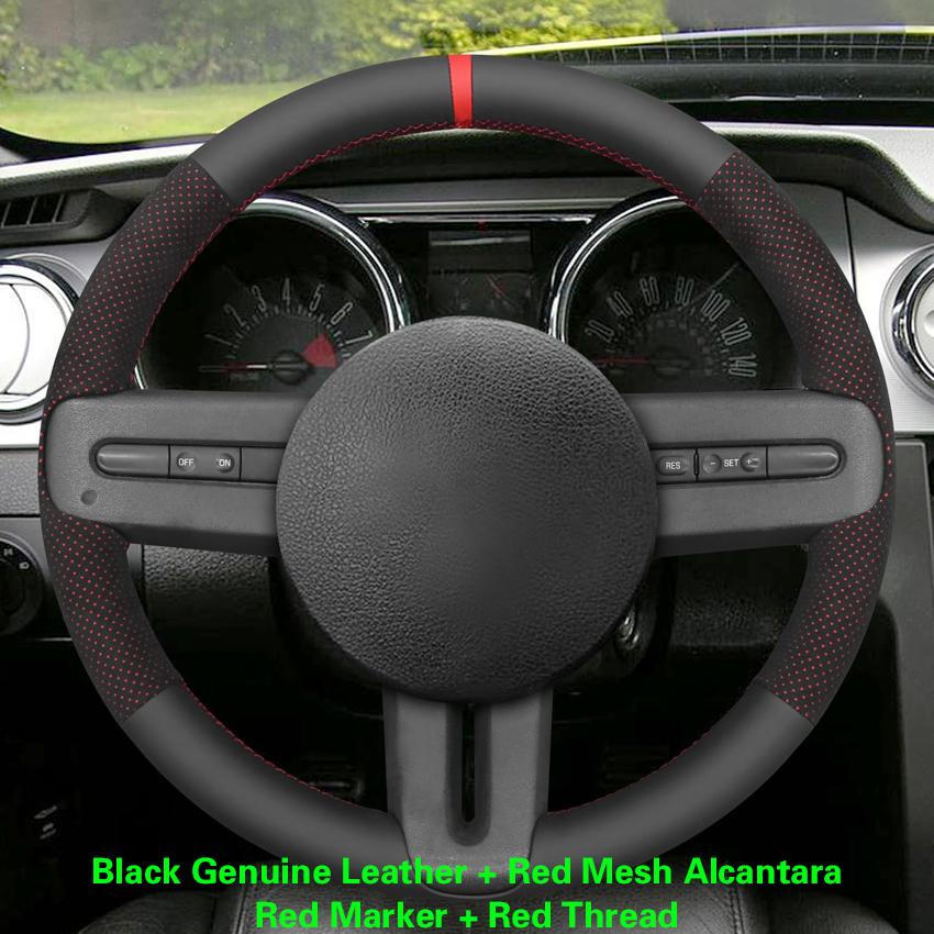 Black Faux Leather Car Steering Wheel Cover For Ford Mustang 2005 2006 2007 2008 20009 2010 2011 2012