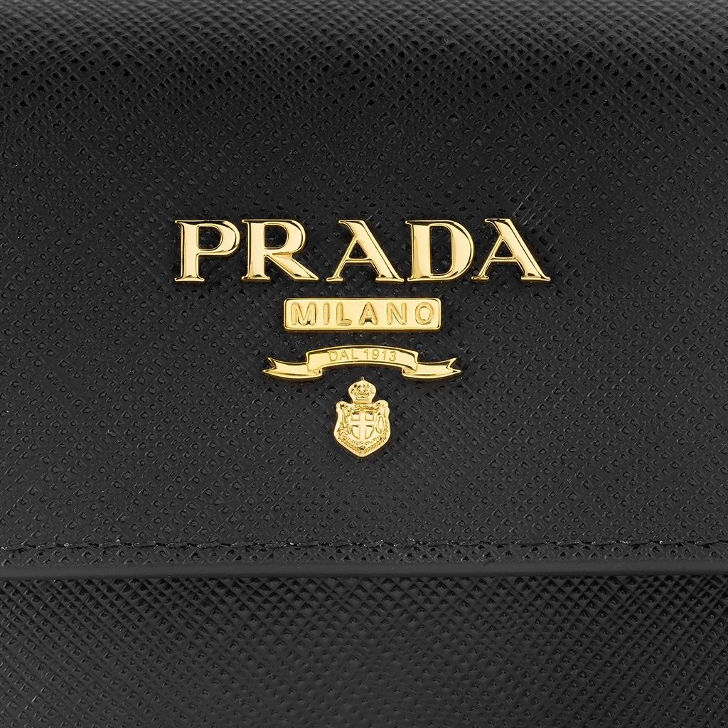 Prada Cartera Porta Tarjetas de Cuero Saffiano con Cadena Cartera para Mujer Negra 1MR017_QWA_F0002