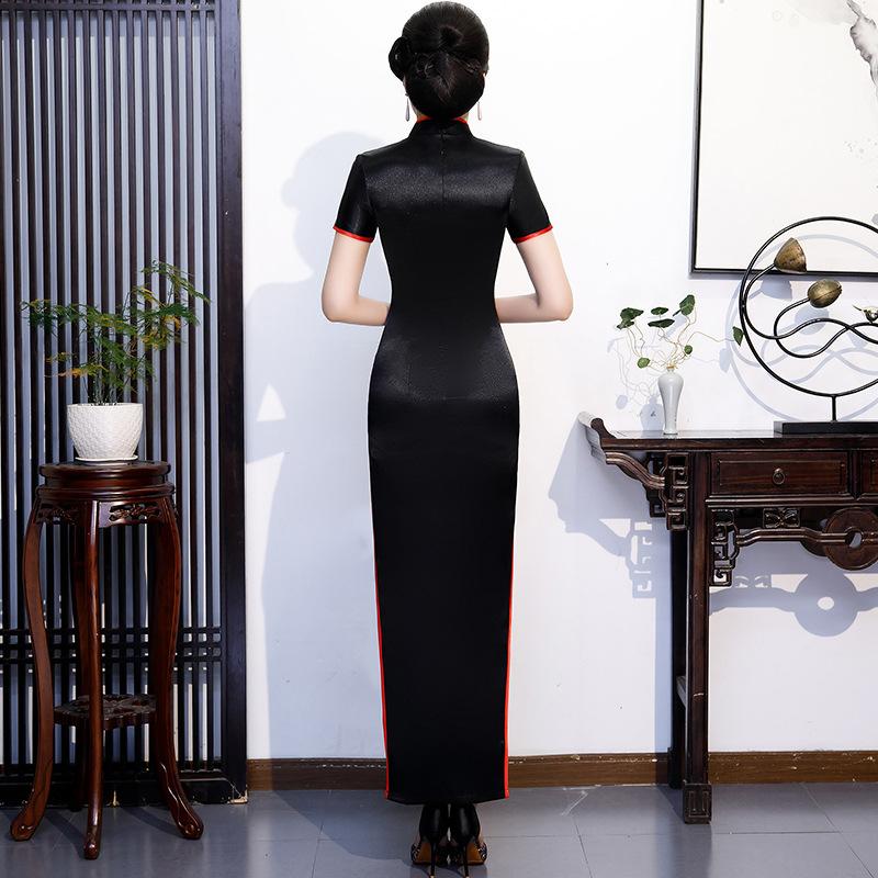 Cheongsam podyum havası zarif performans kıyafeti yeni sonbahar ince geliştirilmiş elbise kadın retro cheongsam