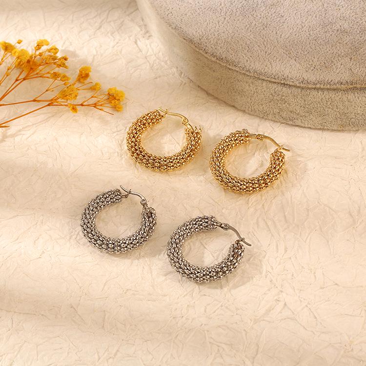 18K Gold Stainless Steel Retro Popcorn Earrings: European & American Fashion Circle for Women