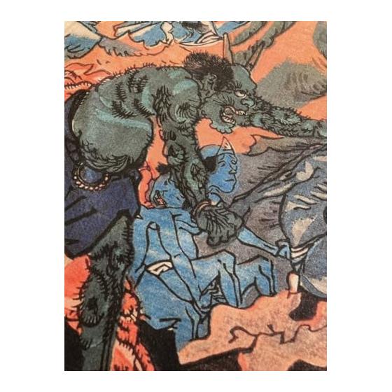 Ukiyo-e Tenugui by Utagawa Kuniyoshi - Jigoku Zoshi (Hell Scroll) - 100% Cotton - Premium Japanese Tenugui Fabric (Tokuoka) - Reactive Dye, Screen